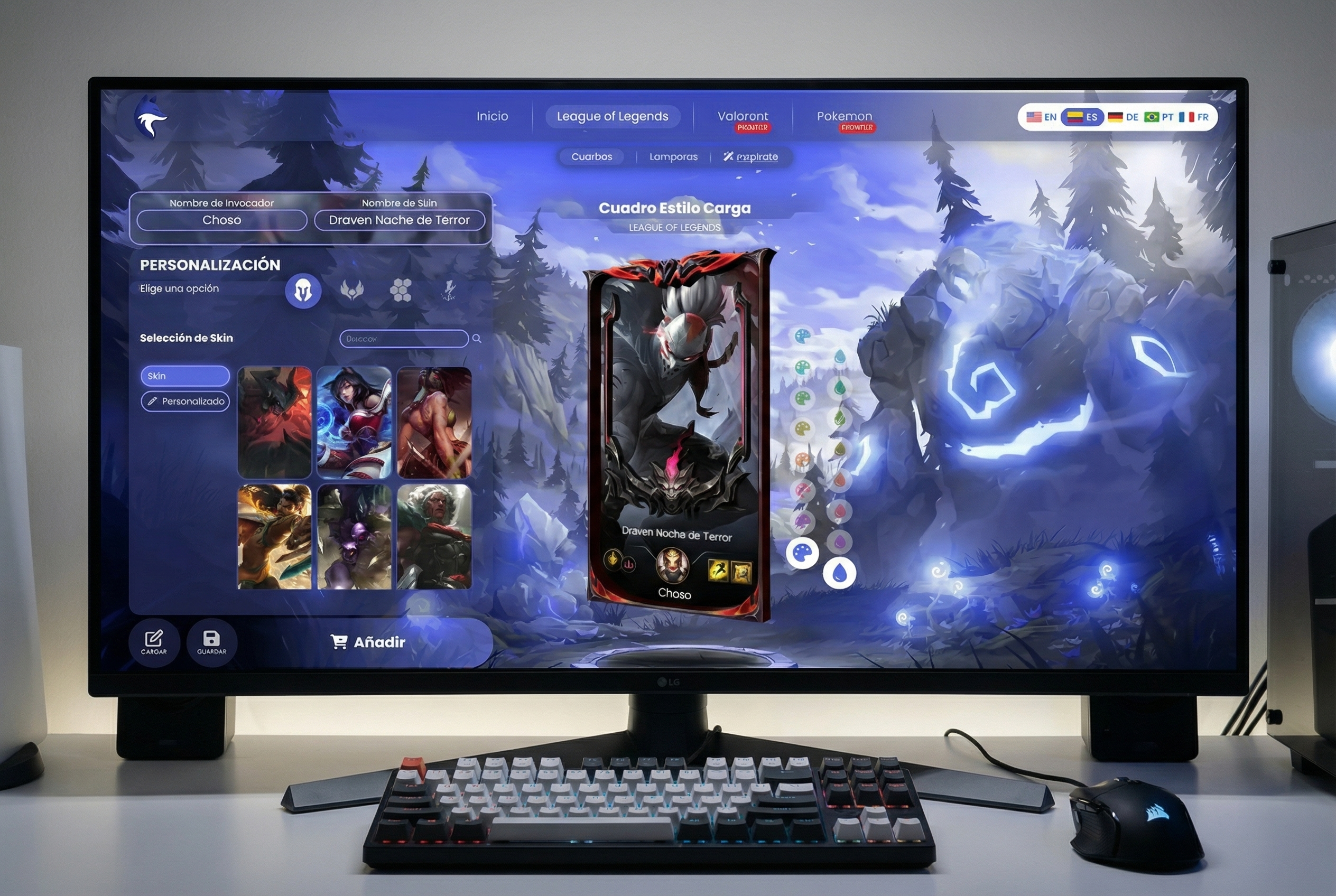 Vista previa de la página web Zethacraft mostrando el diseñador de cuadros de LoL