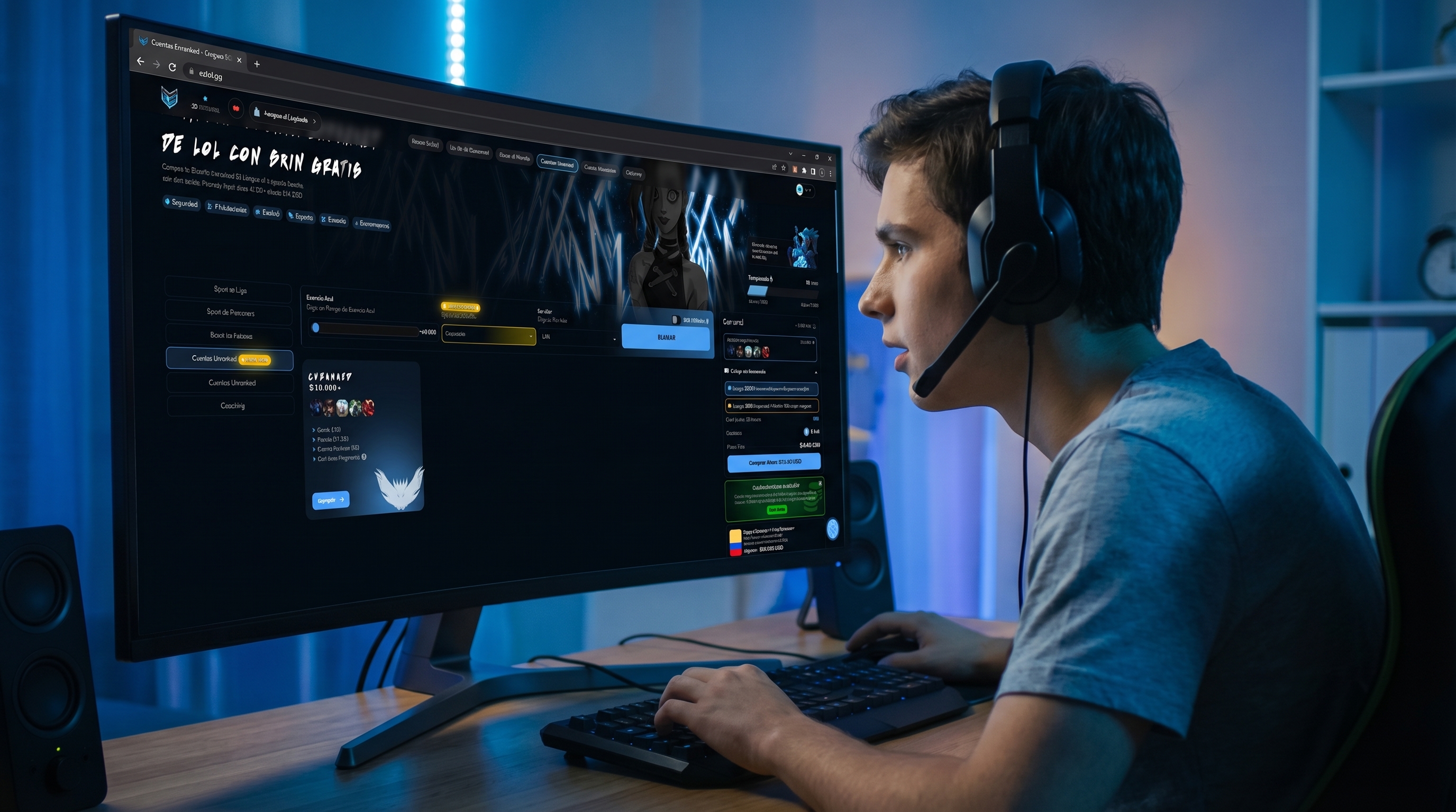 Detalles de una cuenta Unranked con campeones y skins