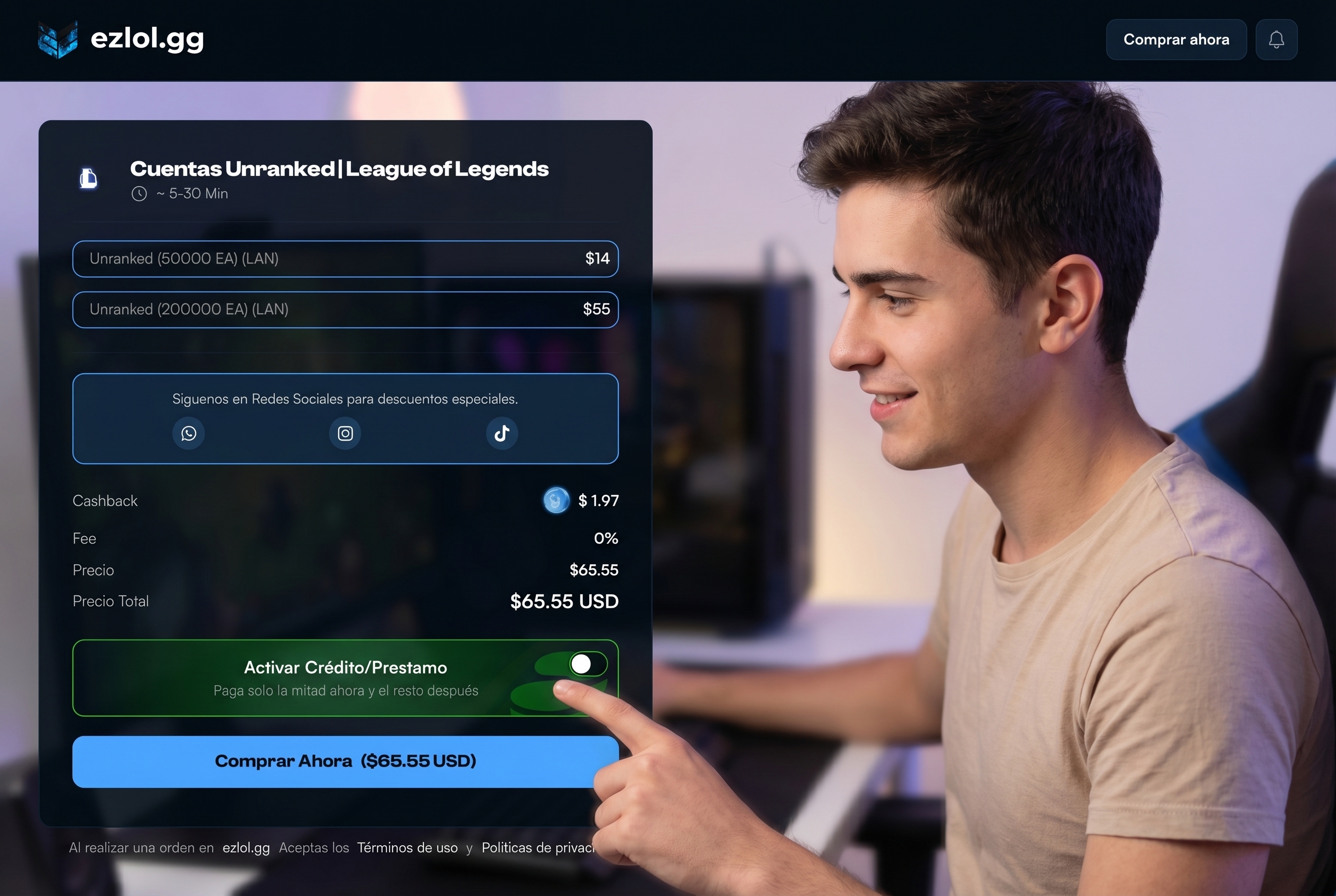 Opciones de pago y cr&eacute;dito en ezlol.gg
