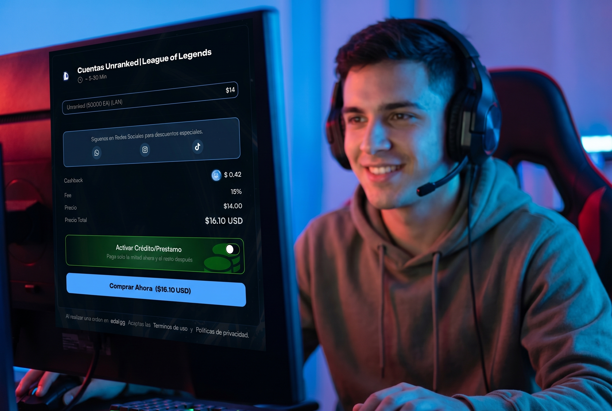 Panel de compra de la cuenta m&aacute;s econ&oacute;mica en ezlol.gg