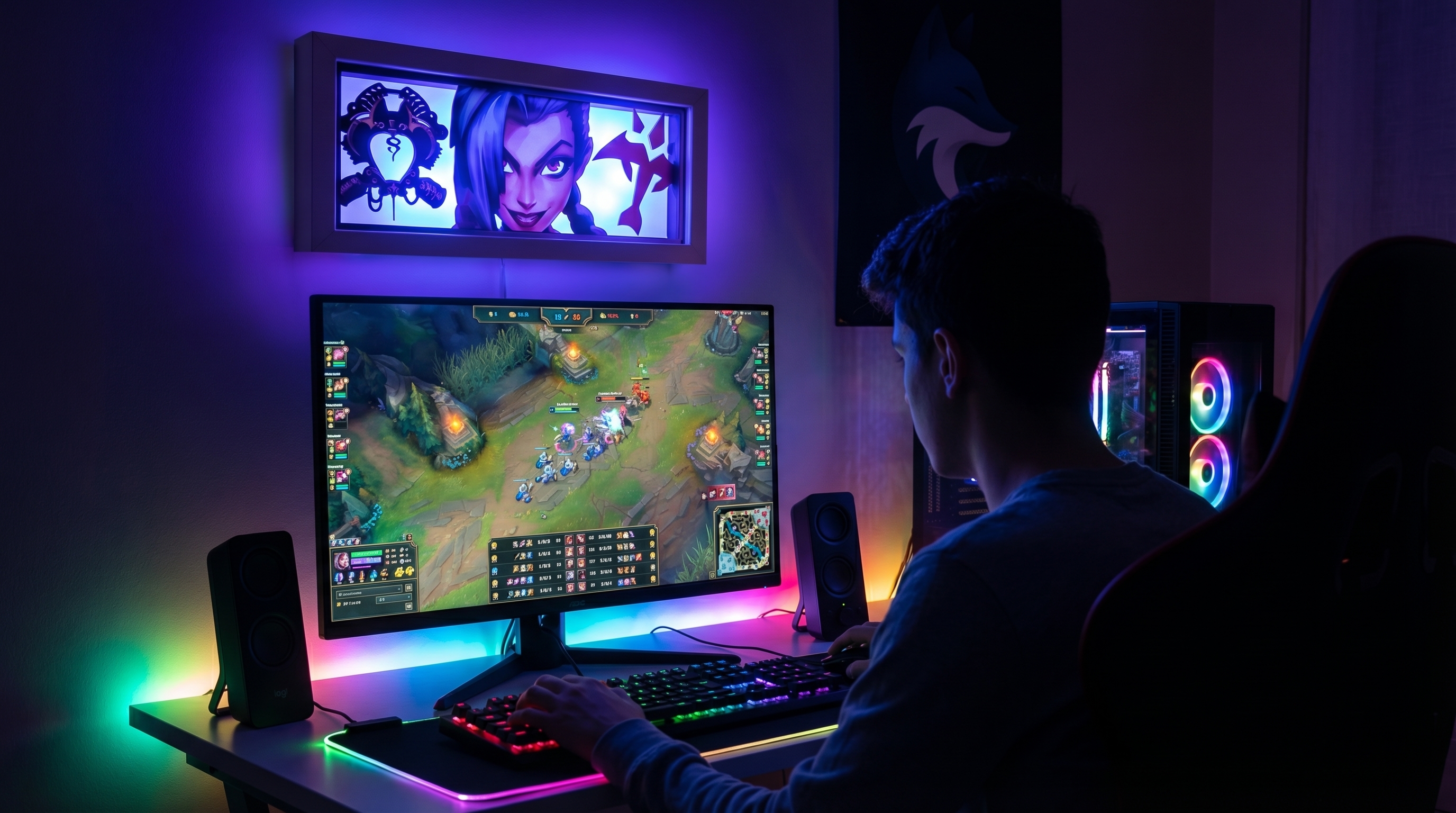 Setup gamer con lámpara Lightbox de LoL