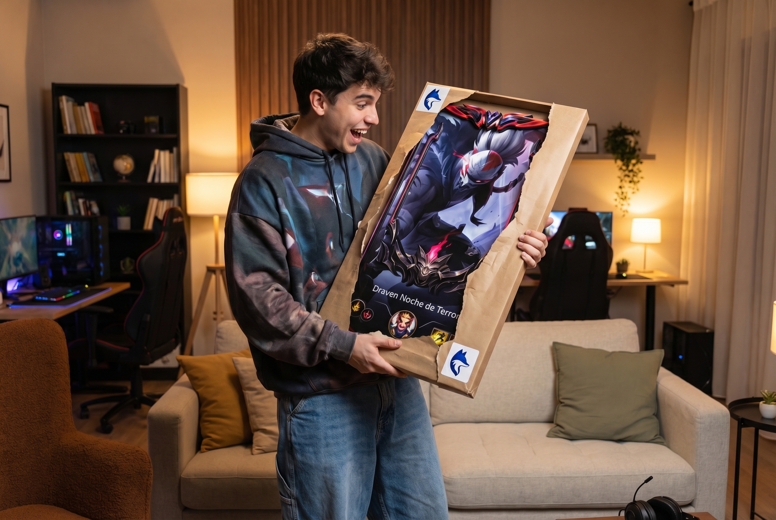 Jugador de LoL recibiendo un regalo personalizado