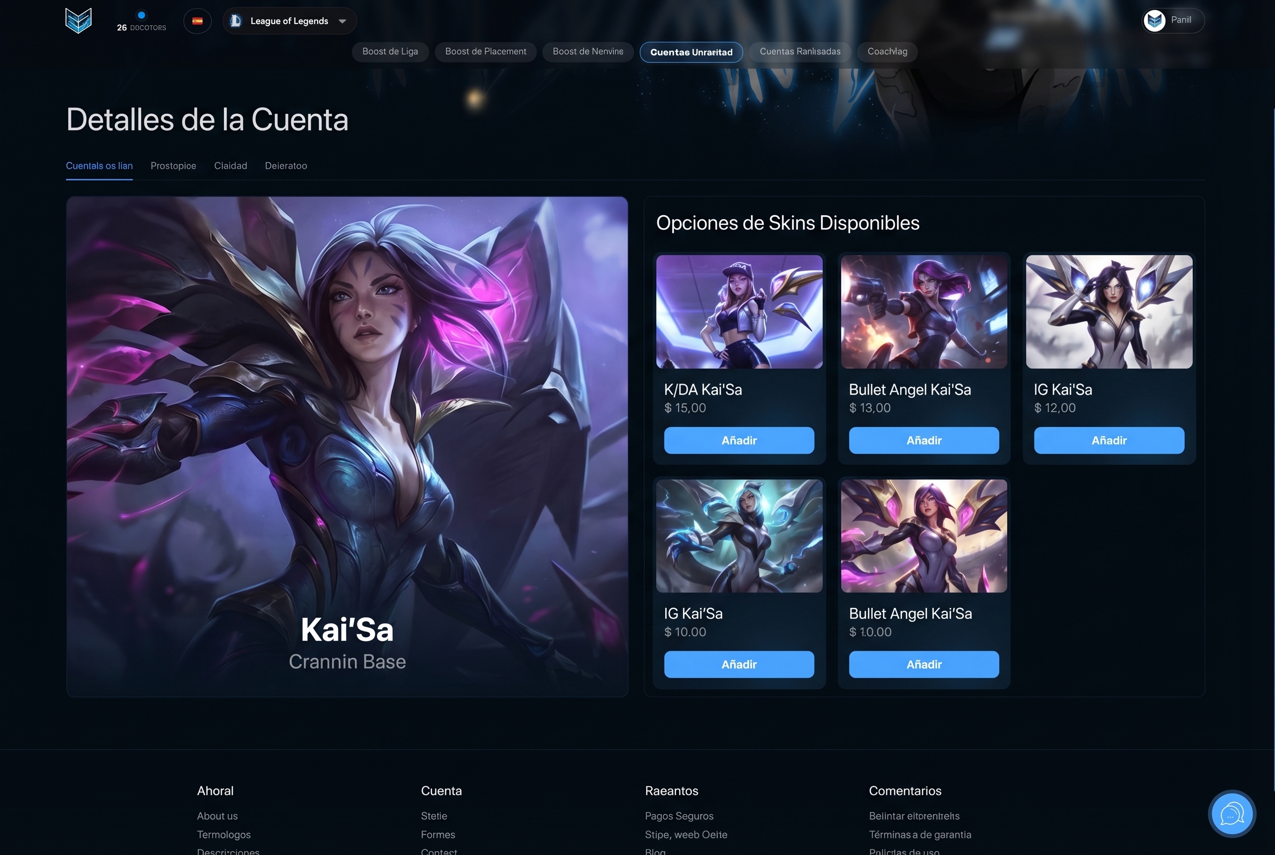 Vista previa de la página de detalles de campeón y skin en ezlol.gg