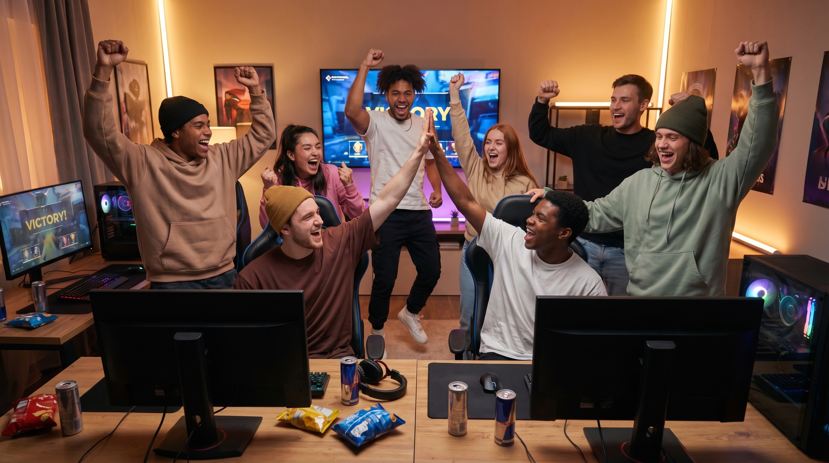 Jugadores de League of Legends celebrando una victoria