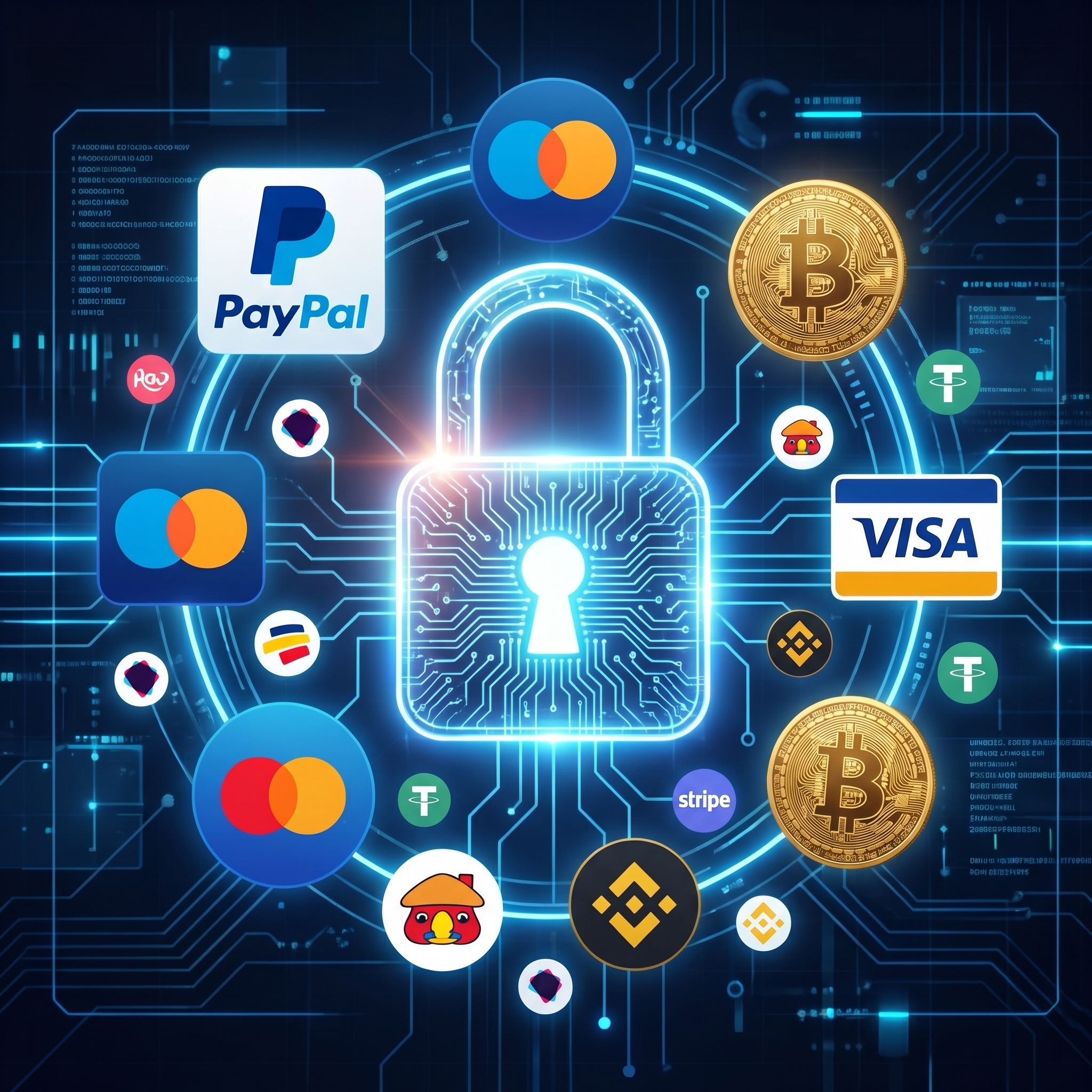 Iconos de m&eacute;todos de pago seguros con un candado digital