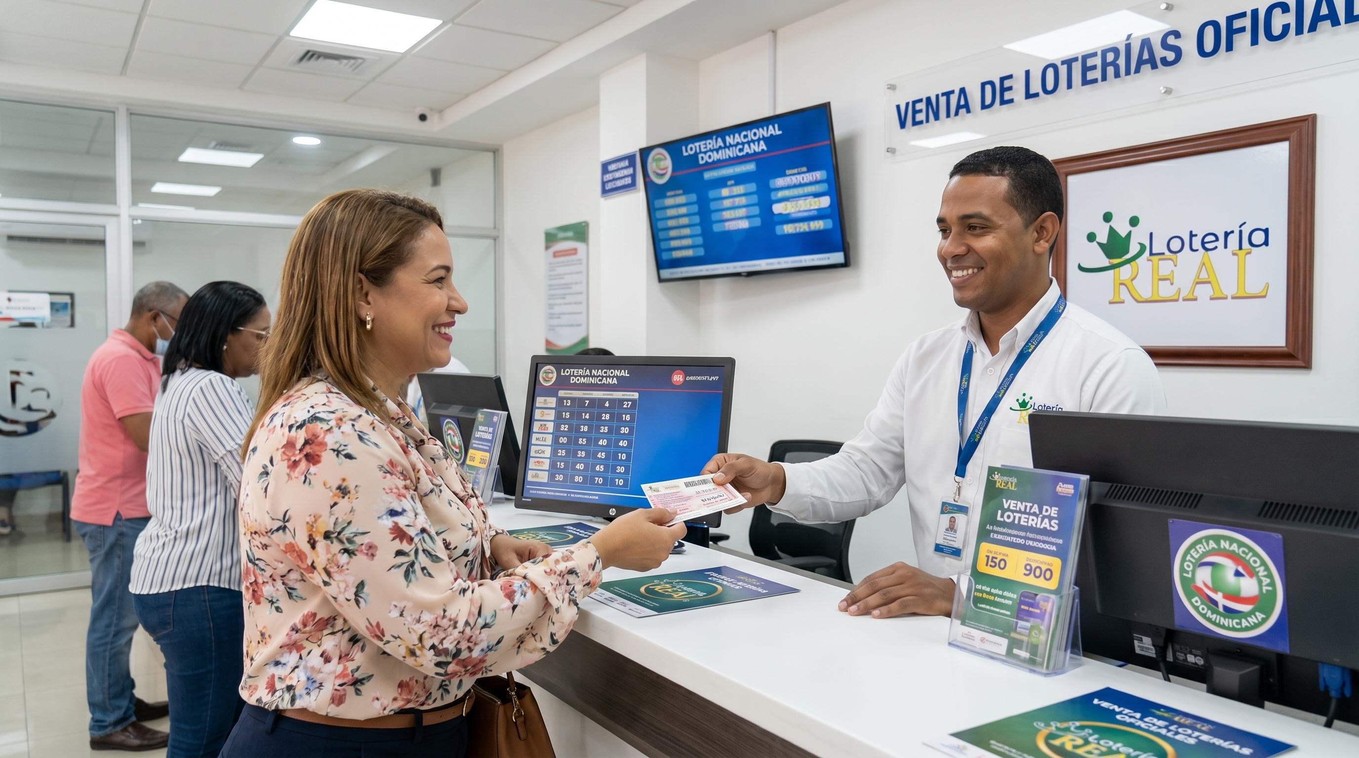 Persona cobrando un ticket de loter&iacute;a en un punto oficial